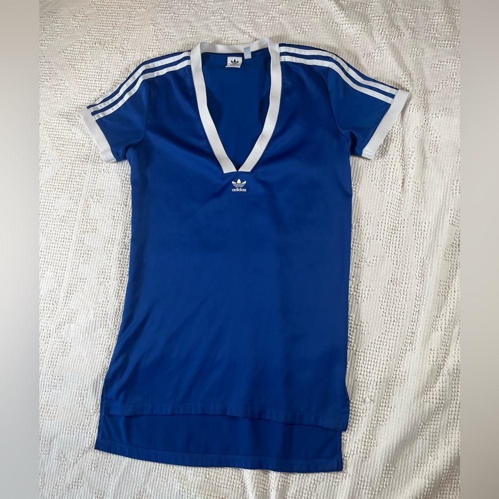 adidas Royal Blue V-Neck Athletic Dress with White Trim - Picture 3 of 6